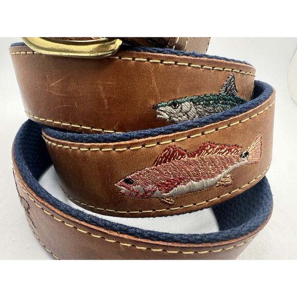 Zep-Pro Trout Fish Canvas & Brown Leather Belt w/Brass Buckle Size 44 men’s - Picture 3 of 8